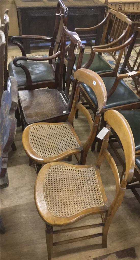 Early Georgian mahogany spoon-back elbow chair & 3 other chairs